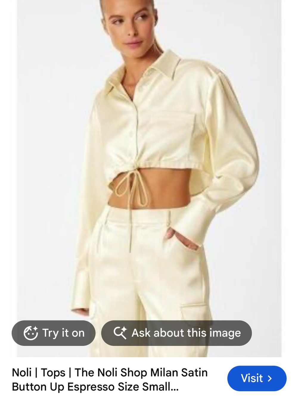 New Satin Drawstring Crop Button-Up Set